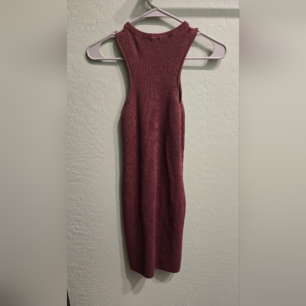 Express Ribbed Mini Sweater Dress in Rum Raisin - Small - Picture 3 of 5
